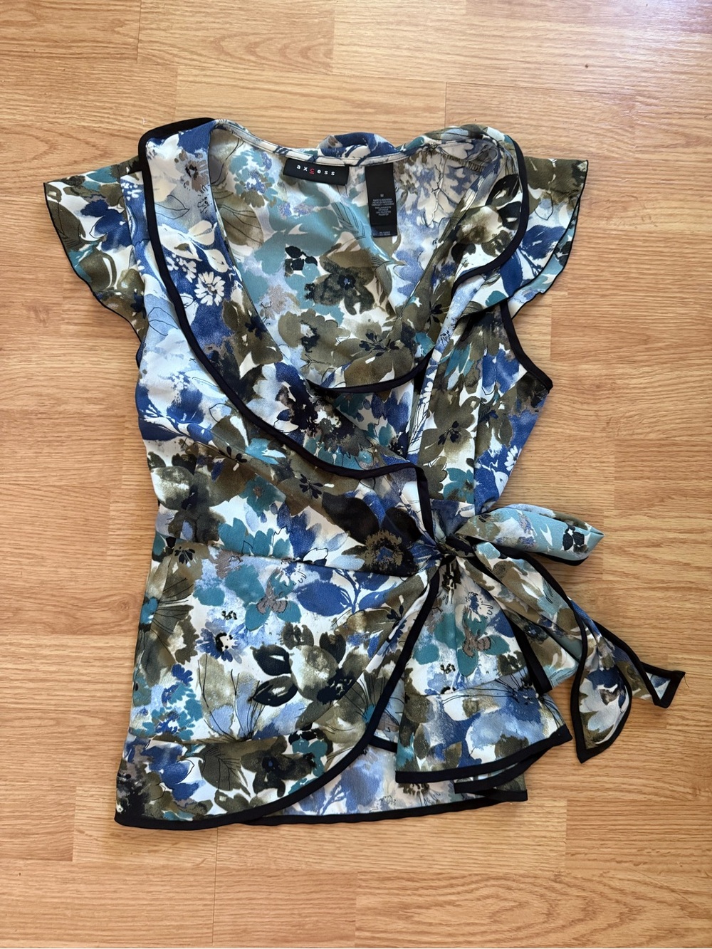 Vintage Axcess Y2K Floral Wrap Ruffle Blouse Medium